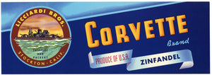 Corvette Brand Vintage Stockton California Grape Crate Label