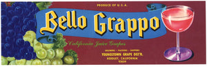 Bello Grappo Brand Vintage Reedley California Grape Crate Label