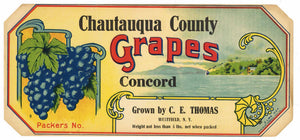 Chautauqua County Grapes Brand Vintage Concord Grape Crate Label, Westfield