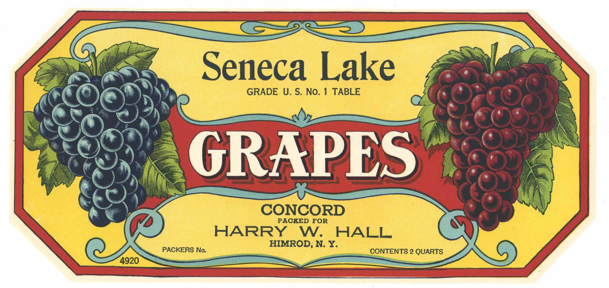 Seneca Lake Brand Vintage Himrod New York Grape Crate Label