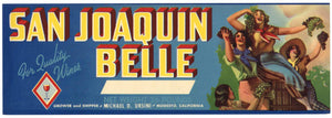San Joaquin Belle Brand Vintage Wine Grape Crate Label