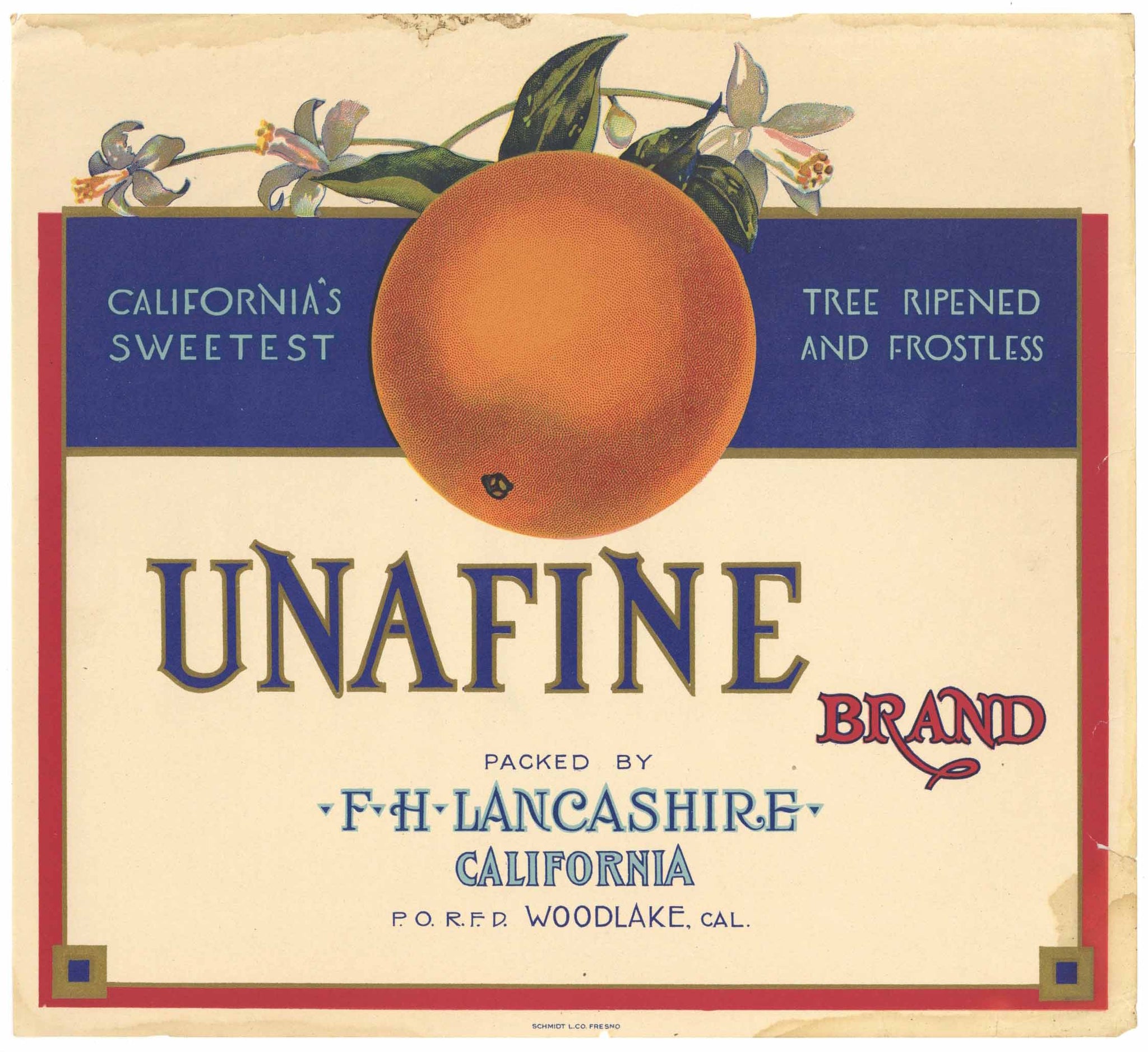 Unafine Brand Vintage Orange Crate Label, wear