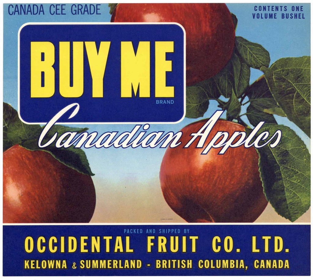 Buy Me Brand Vintage British Columbia Canada Apple Crate Label