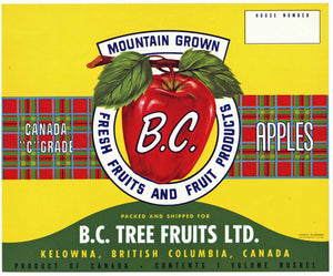 B. C. Brand Vintage British Columbia Canada Apple Crate Label