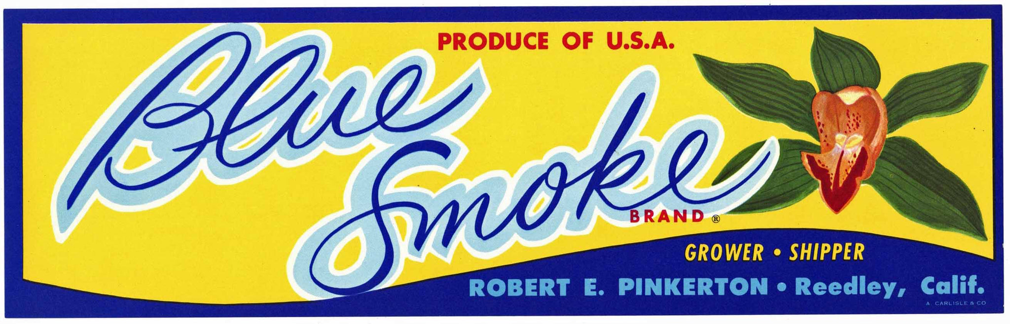 Blue Smoke Brand Vintage Reedley Produce Crate Label