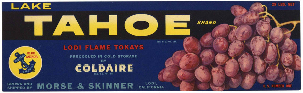 Lake Tahoe Brand Vintage Lodi California Tokay Grape Crate Label