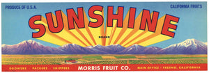 Sunshine Brand Vintage Fresno California Fruit Crate Label