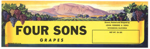 Four Sons Brand Vintage Woodbridge California Grape Crate Label, mountain