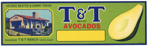 T & T Brand Vintage Vista California Avocado Crate Label