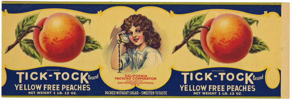 Tick Tock Brand Vintage Peach Can Label