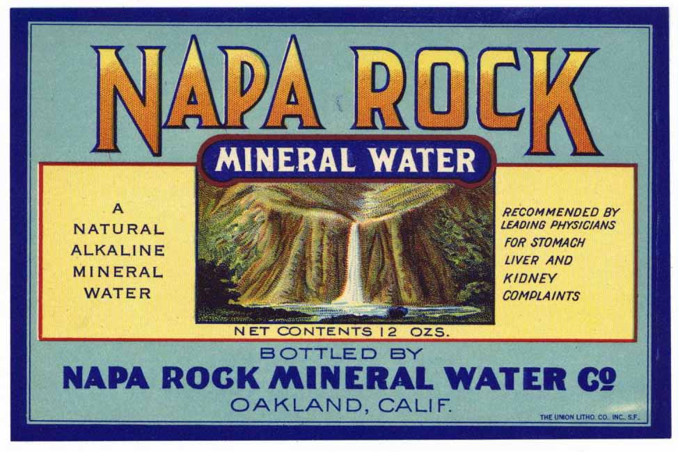 Napa Rock Brand Vintage Oakland California Mineral Water Bottle Label ...