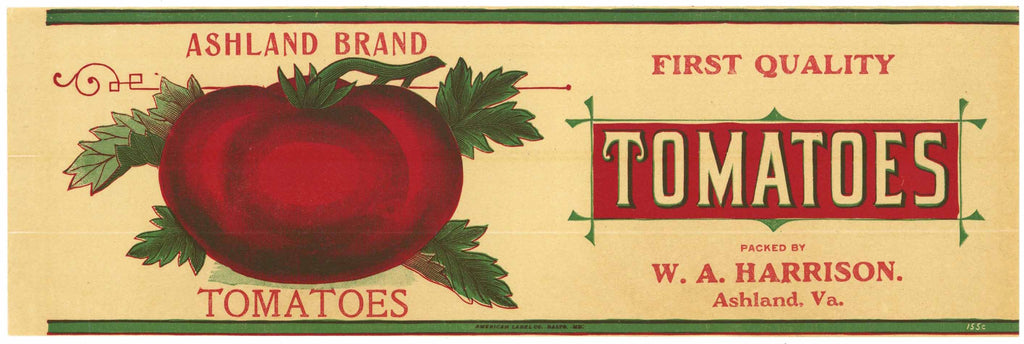 Ashland Brand Vintage Virginia Tomato Can Label