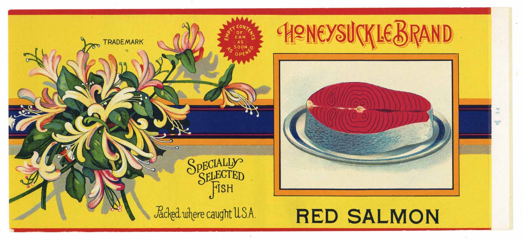 Honeysuckle Brand Vintage Salmon Can Label