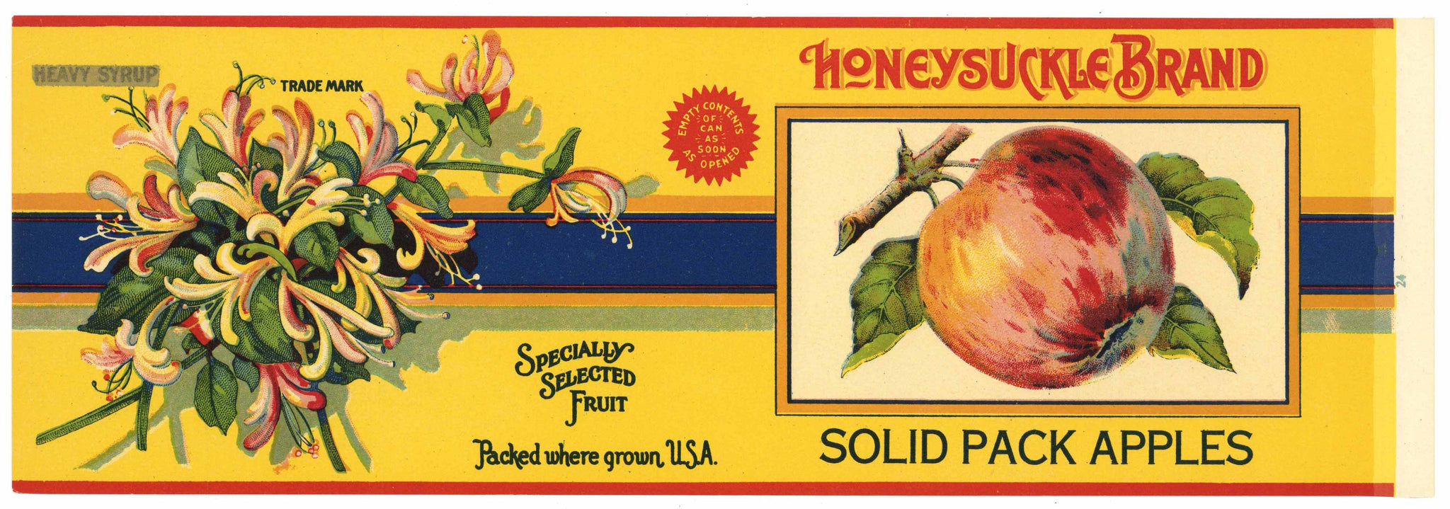 Honeysuckle Brand Vintage Apple Can Label