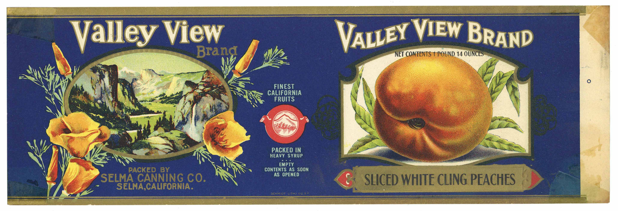 Valley View Brand Vintage Peach Can Label