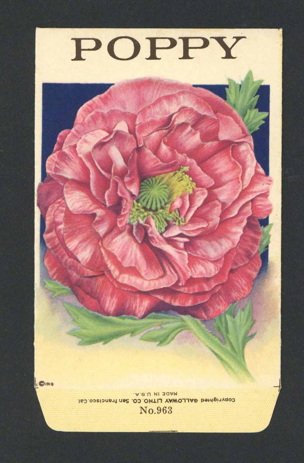 Poppy Antique Stock Seed Packet