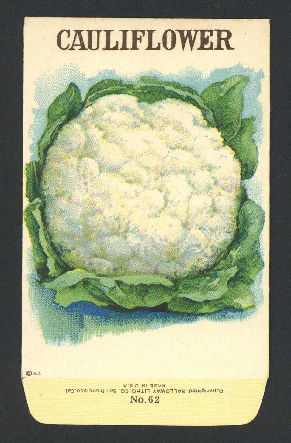 Cauliflower Antique Stock Seed Packet