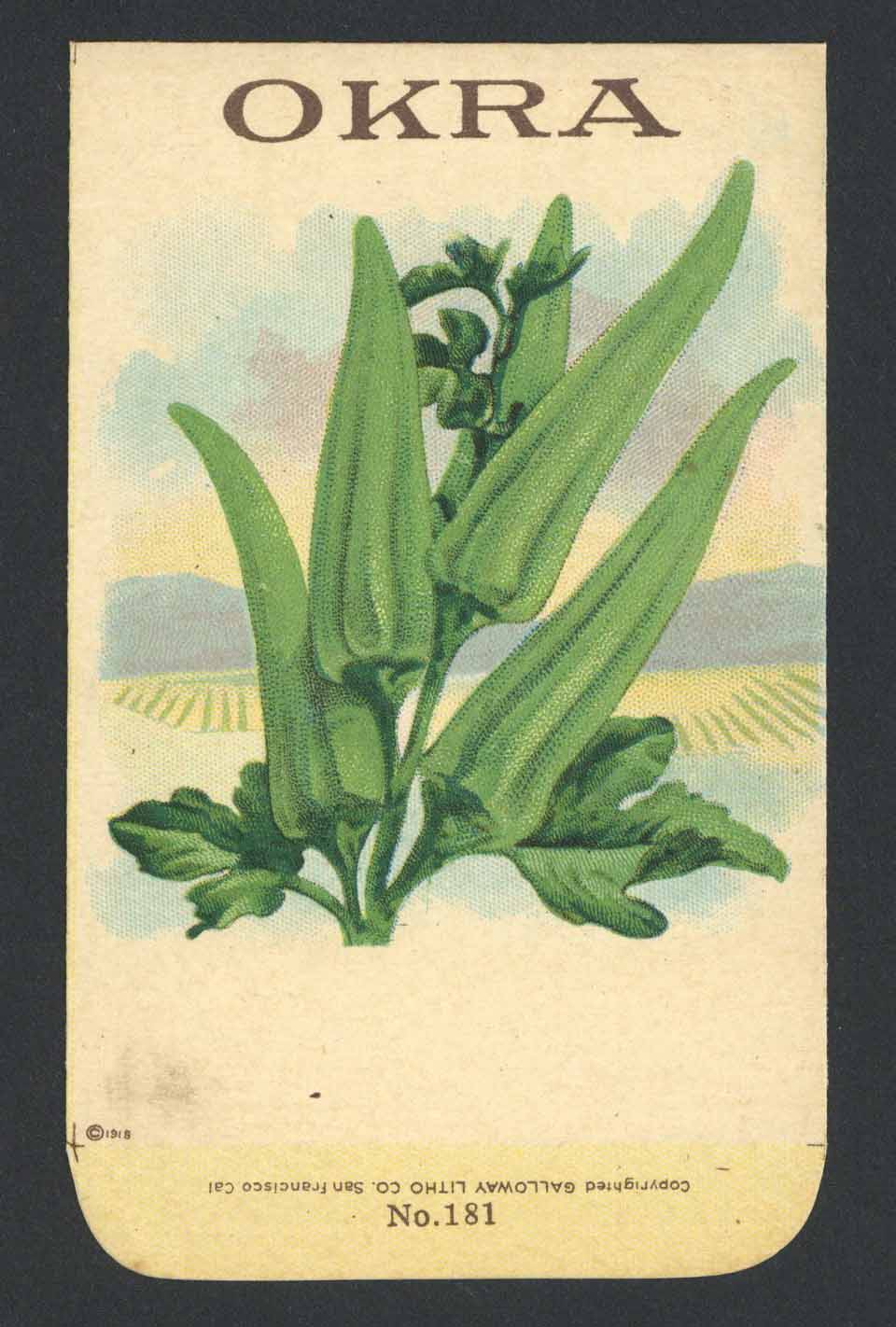 Okra Antique Stock Seed Packet