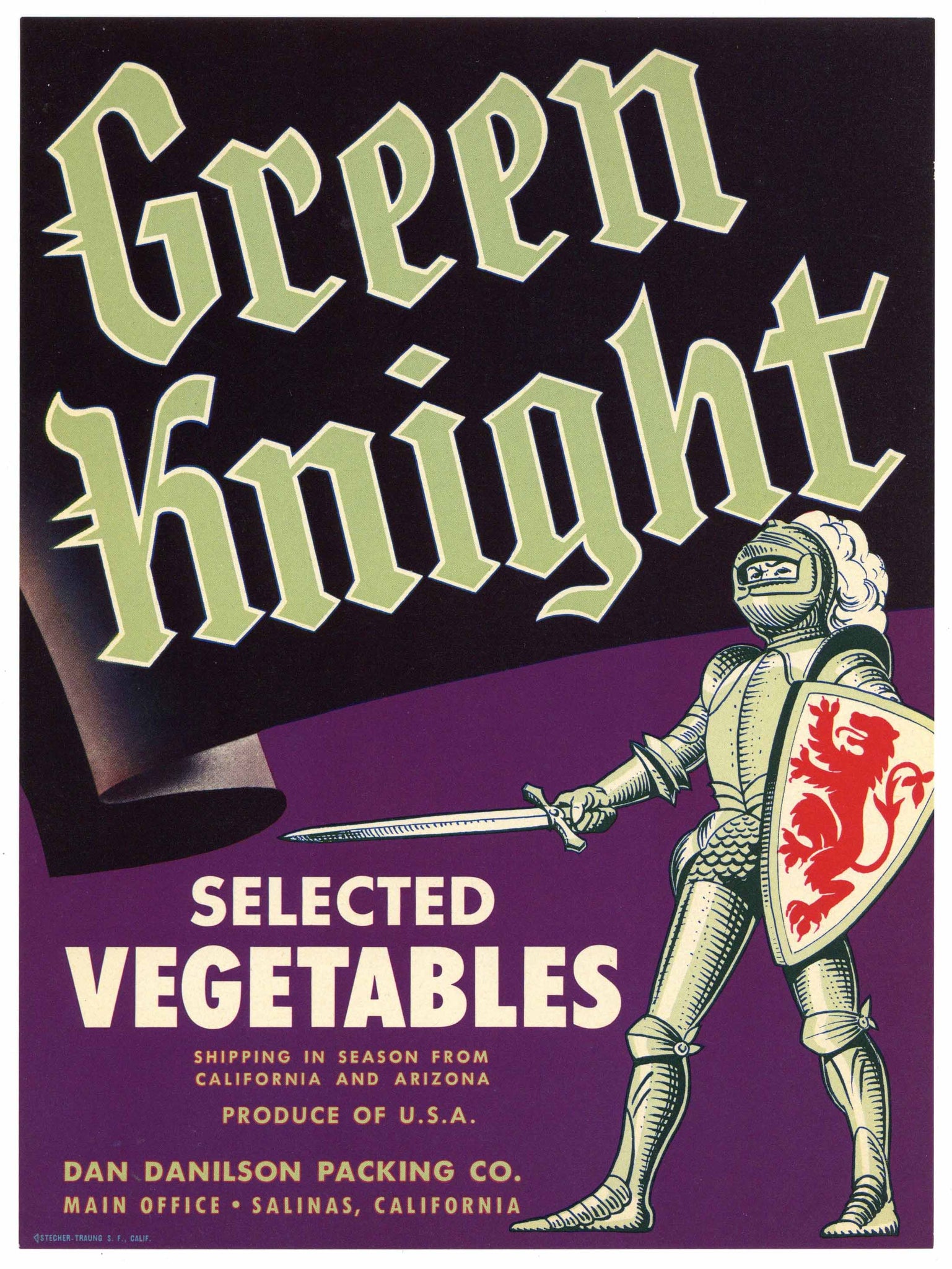 Green Knight Brand Vintage Salinas Vegetable Crate Label