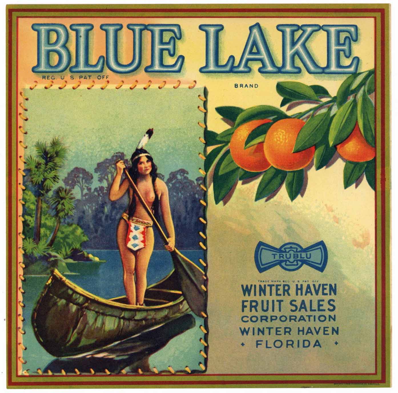 Blue Lake Brand Vintage Florida Citrus Crate Label, s