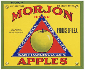 Morjon Brand Vintage Connell Bros. Apple Crate Label, yellow apple