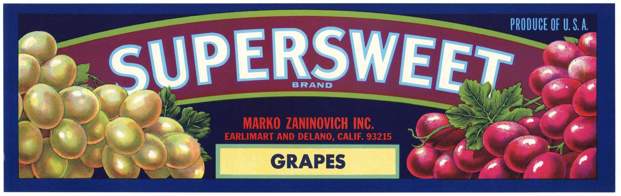 Supersweet Brand Vintage Delano California Grape Crate Label