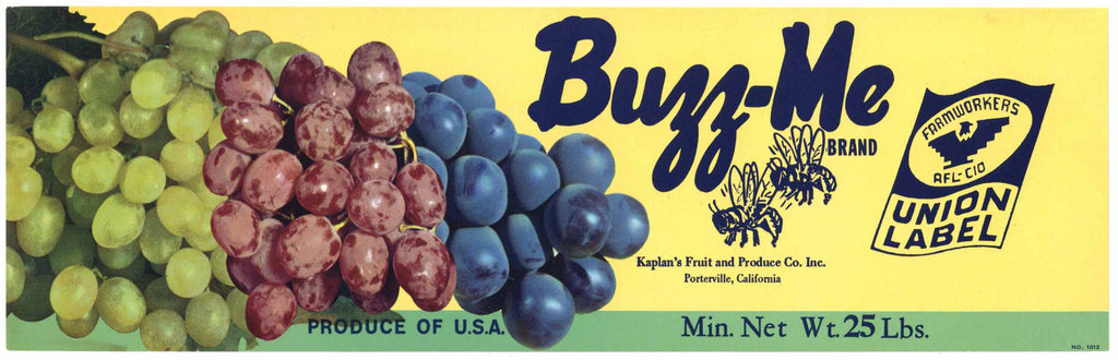 Buzz-Me Brand Vintage Porterville California Grape Crate Label