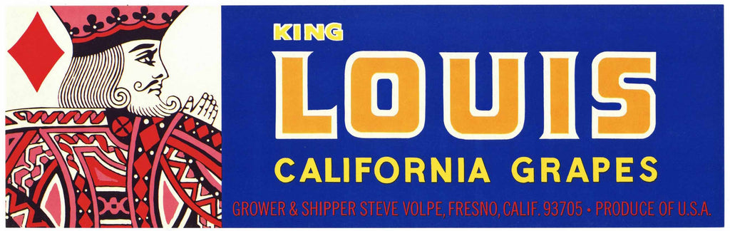 King Louis Brand Vintage Fresno California Grape Crate Label