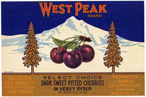 West Peak Brand Vintage Vancouver Washington Cherry Can Label