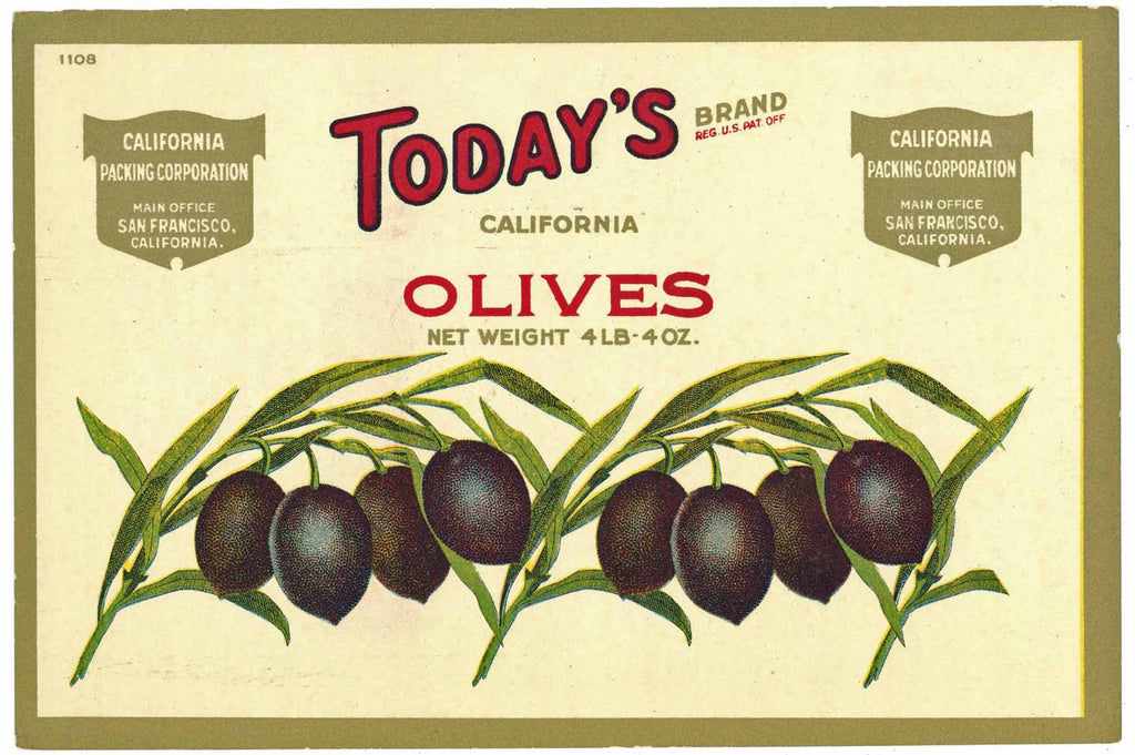 Today's Brand Vintage Olives Can Label