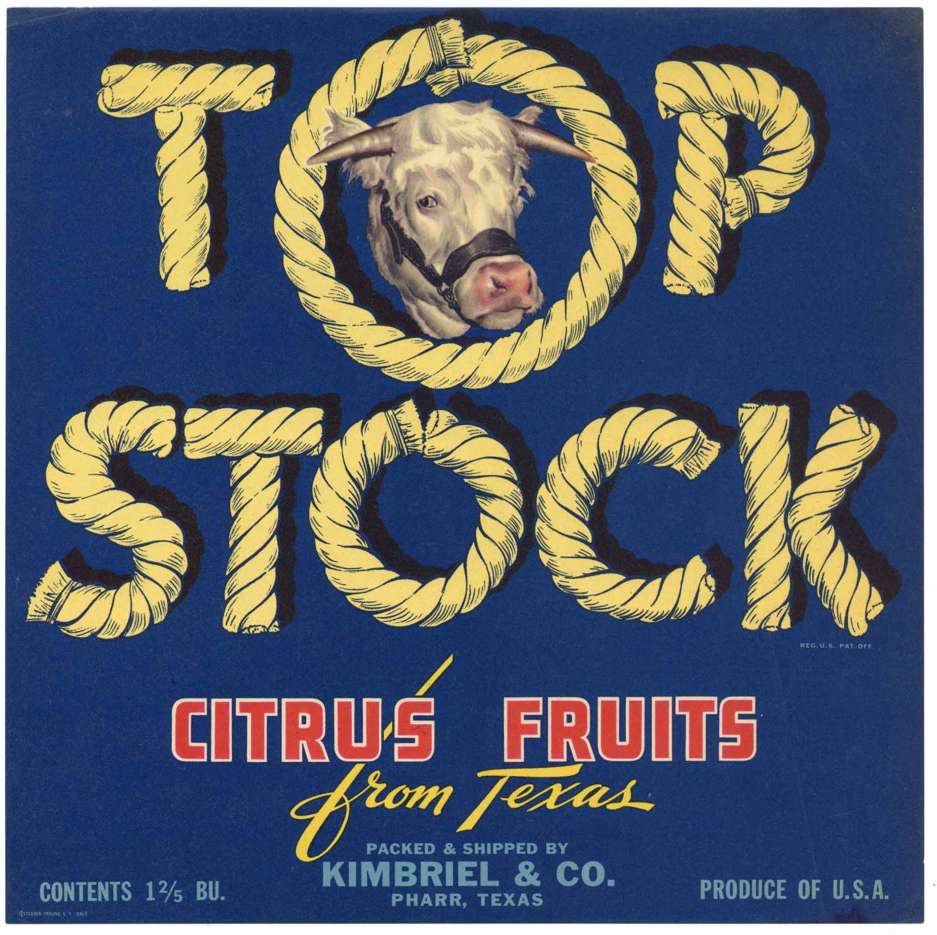 Top Stock Brand Vintage Pharr Texas Citrus Crate Label