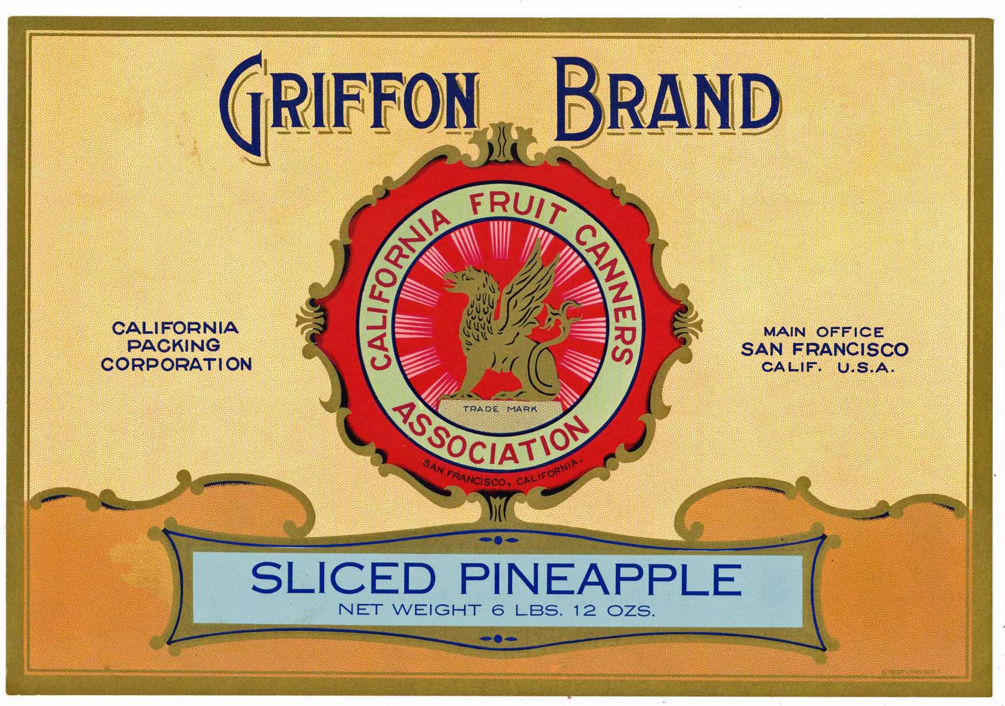 Griffon Brand Vintage Sliced Pineapple Can Label