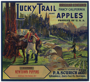 Lucky Trail Brand Vintage Watsonville Apple Crate Label, Newtown Pippins