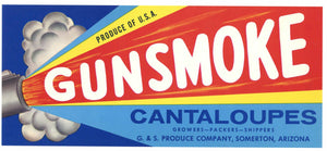 Gunsmoke Brand Vintage Somerton Arizona Melon Crate Label, scarcer