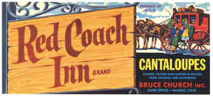 Red Coach Inn Brand Vintage Salinas California Melon Crate Label