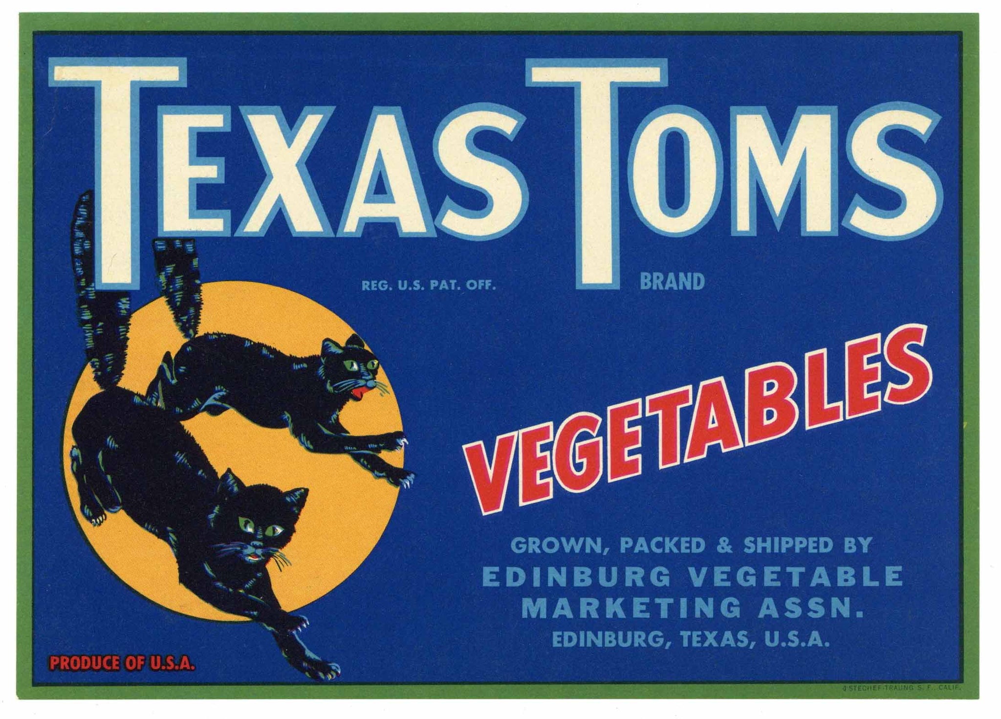 Texas Toms Brand Vintage Edinburg Vegetable Crate Label