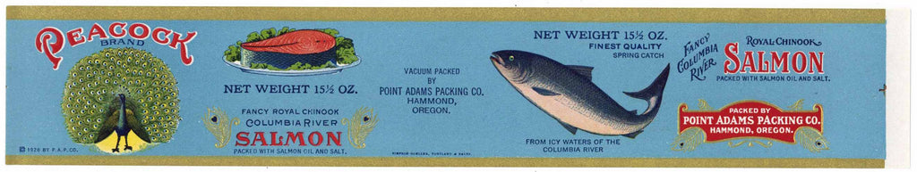 Peacock Brand Vintage Hammond Oregon Salmon Can Label