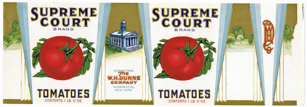 Supreme Court Brand Vintage Norwich New York Tomato Can Label