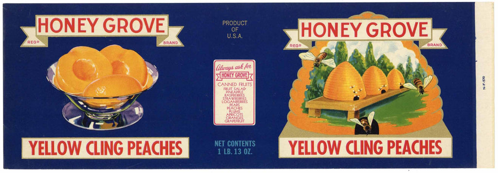Honey Grove Brand Vintage Peach Can Label