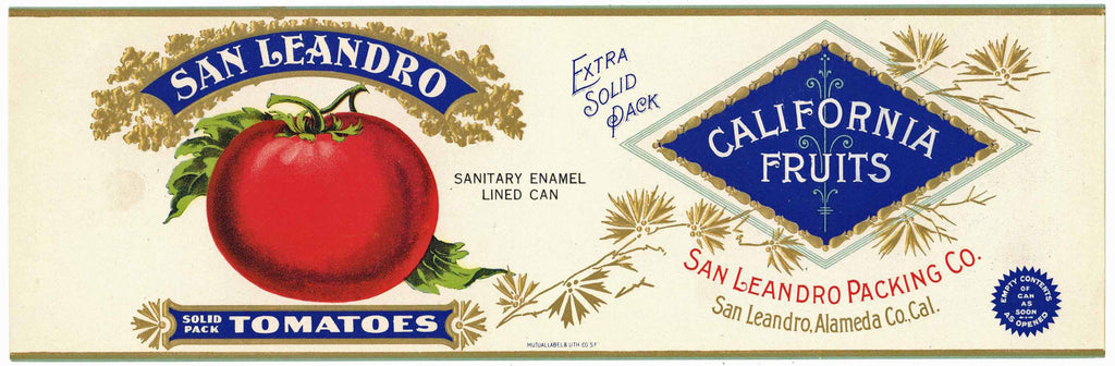 San Leandro Brand Vintage Alameda County Tomato Can Label