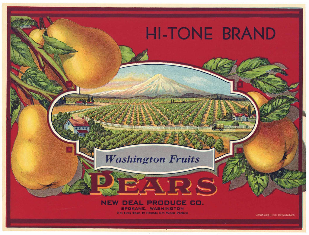 Hi Tone Brand Vintage Spokane Washington Pear Crate Label