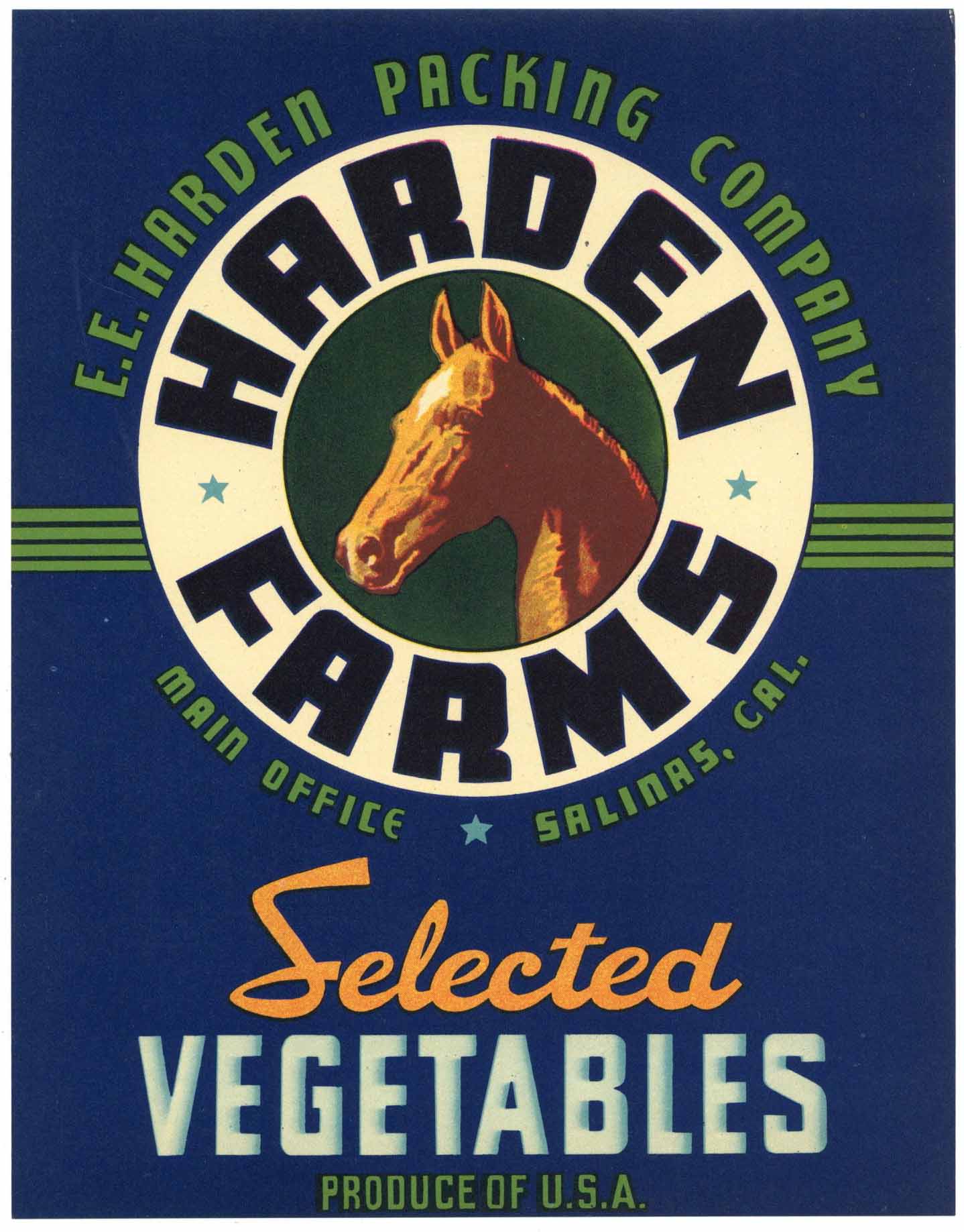 Harden Farms Brand Vintage Salinas California Vegetable Crate Label