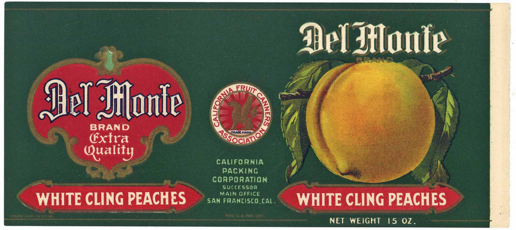 Del Monte Brand Vintage Peach Can Label, 1910s