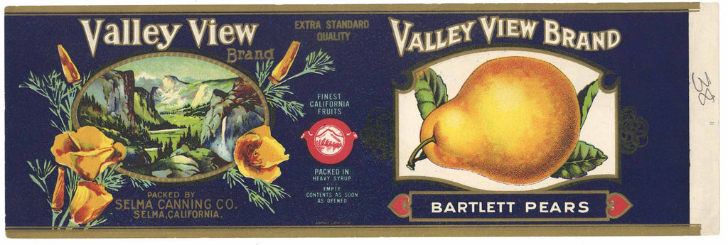 Valley View Brand Vintage Pear Can Label