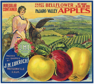 J. M. L. Brand Vintage Watsonville Apple Crate Label