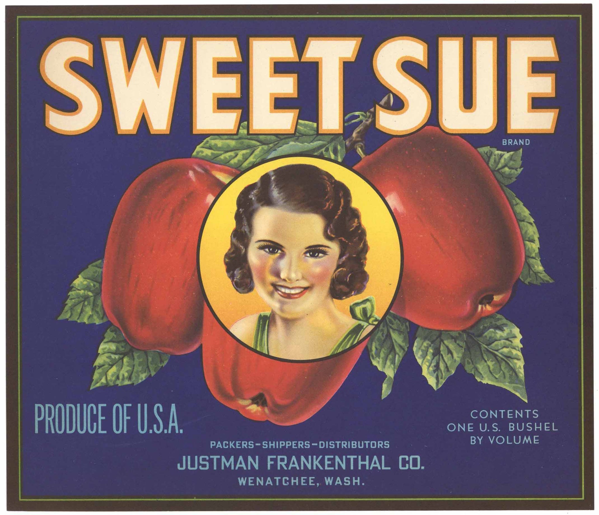 Sweet Sue Brand Vintage Wenatchee Washington Apple Crate Label