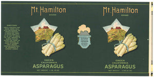 Mt. Hamilton Brand Vintage Asparagus Can Label