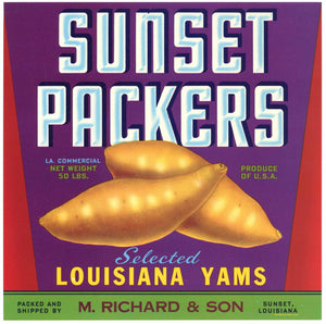 Sunset Packers Brand Vintage Louisiana Yam Crate Label