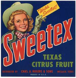 Sweetex Brand Vintage Weslaco Texas Citrus Crate Label, 9x9