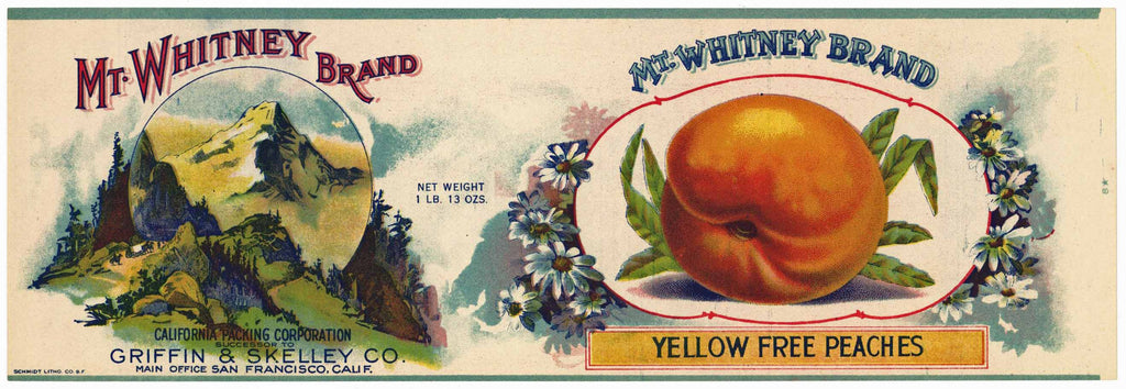 Mt. Whitney Brand Vintage Peach Can Label